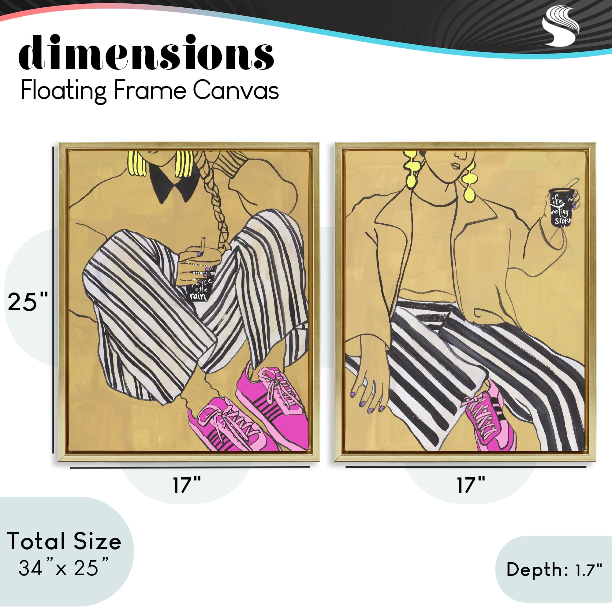 Stupell Industries Crimson Thread Fashion Poses 2 Piece Gold Framed Floater Canvas Set, design by Melissa Wang