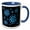 Blue/White, variant on 3drose, Turquoise and Royal Blue Fantasy Mandala Flowers on Black Background, 15oz Mug