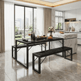 thumbnail image 7 of Aiho 45.5" Dining Table Set for 4, Kitchen Table with 2 Benches, Wood Dinette Sets with Metal Frame - Black, 7 of 7
