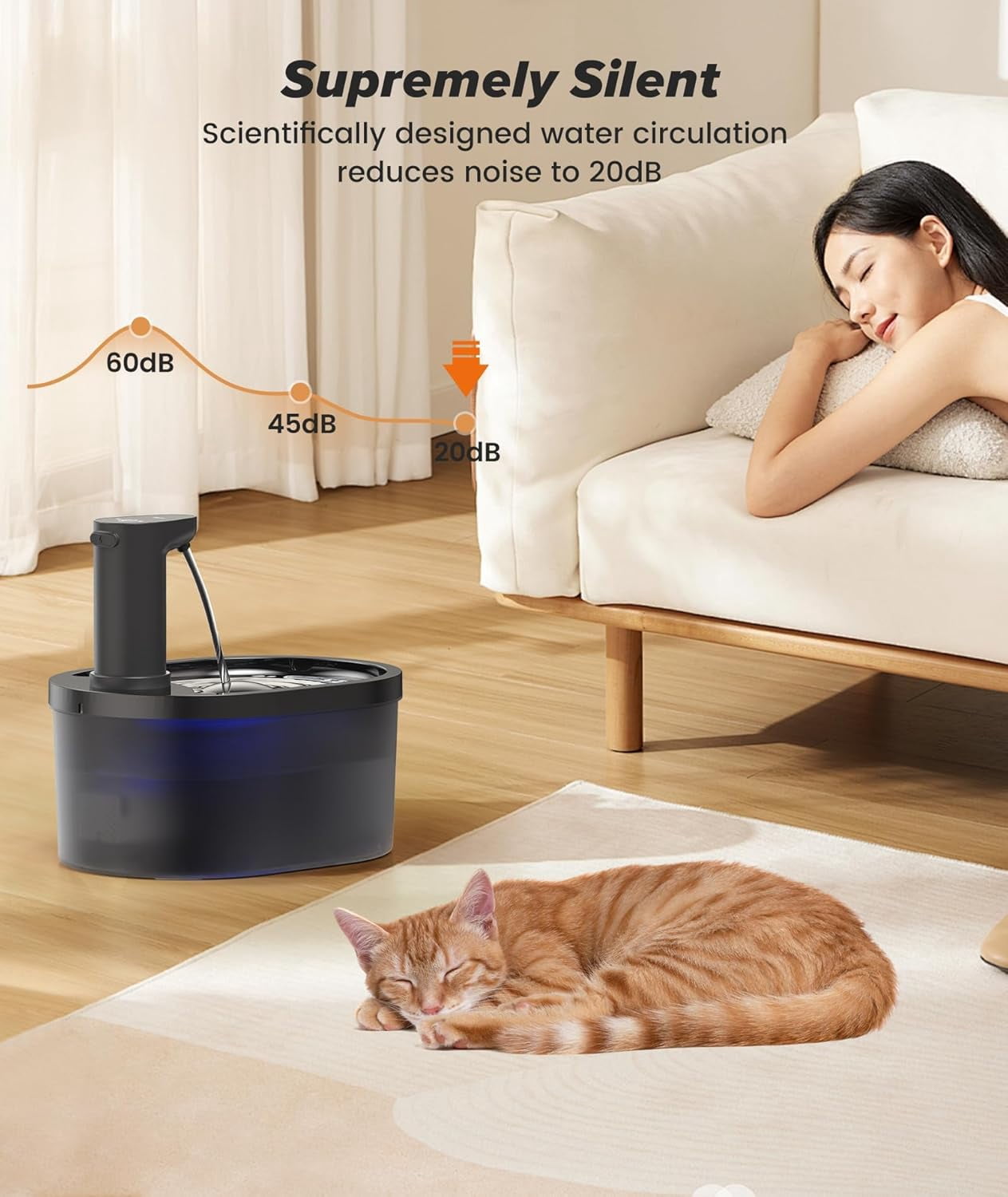 Cordless Cat Water Fountain, 5000mAh Battery Operated Pet Water Fountain, 101oz/3L Wireless Cat Drinking Fountain with Motion Sensor for Cats Indoor Outdoor Ultra Quiet BPA-Free