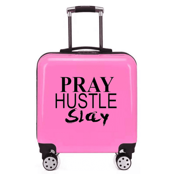 Pray Hustle Slay Compact Couture Carry-On Hard Shell Luggage Bag - Hot Pink - 18" x 16" x 8"