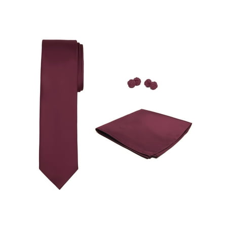 Pink Enamel Cufflinks - Jacob Alexander Solid Color Men's Slim Tie Hanky and Cufflink Set