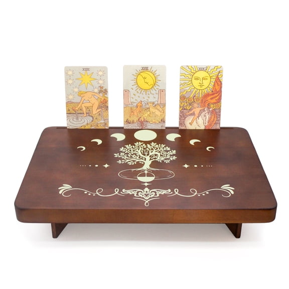 FNYDOX Tree of Life Altar Table with Tarot Card Holder, Small Wooden Meditation Table Aesthetic Alter, Witchcraft Supplies Witchy Home Decor, Wiccan Supplies and Tools, Pagan Divination Witch Decor