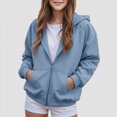 thumbnail image 2 of Staki Girl's Solid Hoodie Zip Up Long Sleeve Preppy Cute Sweatshirts Hoodies Tween Girls Trendy Clothes 1-14Y(Blue,9-10 Years), 2 of 7