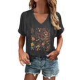 thumbnail image 2 of FASHOFT Wildflowers Graphic Tees for Women Cute V Neck T Shirts Short Sleeve Loose Fit Summer Tops Casual Tshirt Dark Gray L, 2 of 4