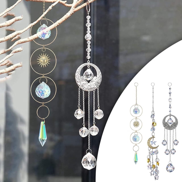 3x Crystal Windchimes Regalos de inauguración Adornos colgantes Colgante para coche Jardín Patio Ventana Interior Decoración libre DYNWAVEMX Colgante de carillón de viento