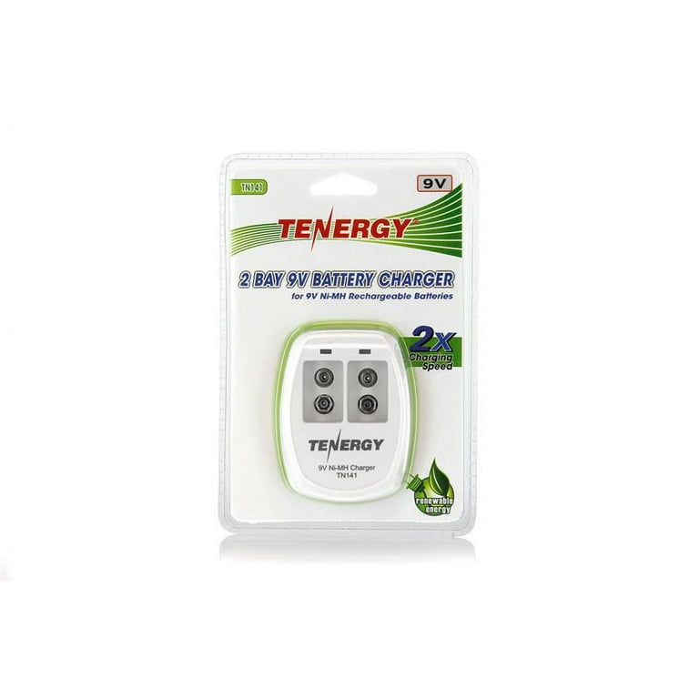 Tenergy TN141 2-Bay 9V Smart Charger + 4 pcs 9V 250mAh NiMH Rechargeable  Batteries 