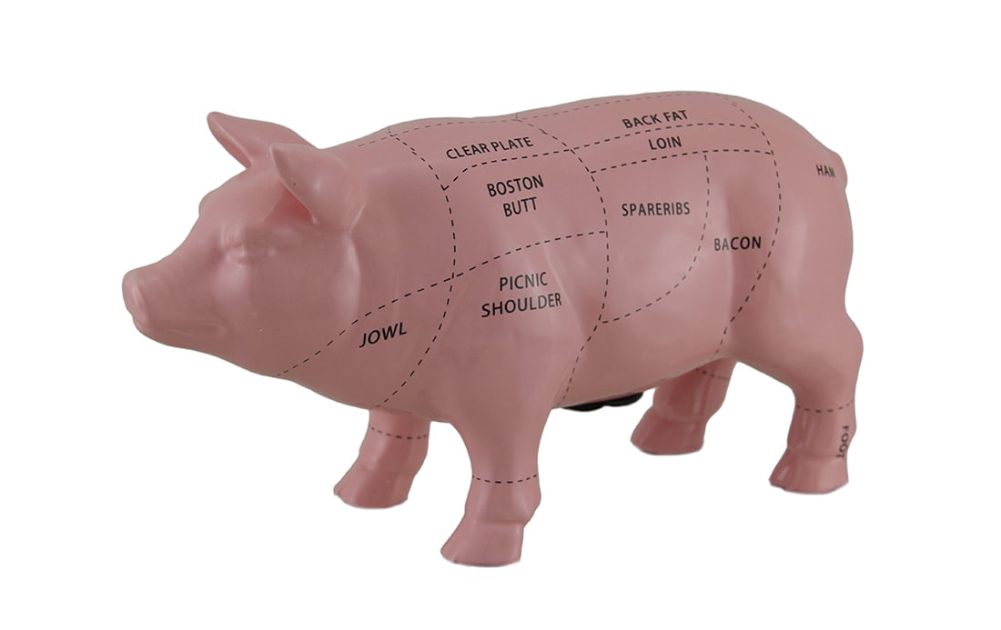 Pink Ceramic Pig Shaped Coin Bank Butcher Chart Piggy Bank 13” x 7 1/2” x 3 1/2” 