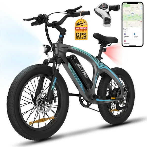 Gyrocopters Zapphire VTT Électrique / UL 2849 / Batterie Lithium-Ion 42 V 10 Ah / Jusqu'à 91 km d'Autonomie / 3 Modes de Conduite / Dérailleur SHIMANO 7 Vitesses / Traceur GPS / Pneus Larges 20 X 3 Po