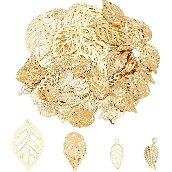 80Pcs 4 Styles Filigree Leaves Charm Stainless Steel Leaf Charms Tree Leaves Charm Leaf Pattern Charms Metal Hollow Pendant for Jewelry Making