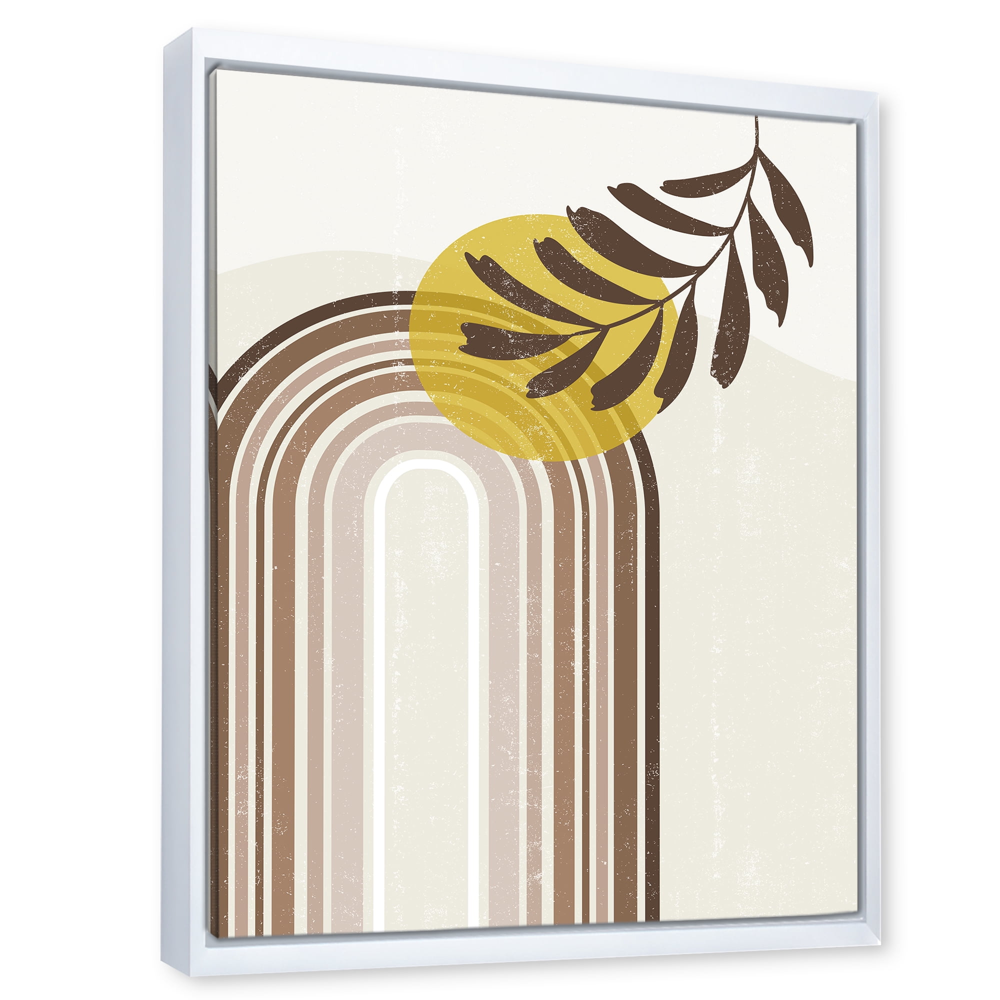 Designart 'Abstract Moon and Sun With Leaf In Earth Tones' Modern Framed Canvas Wall Art Print