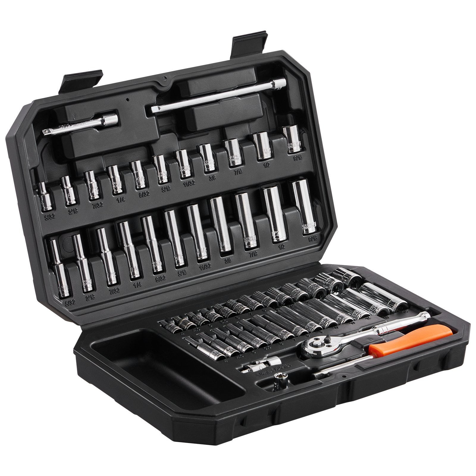 54-Piece 1/4" Drive Socket Set - SAE/Metric 6-Point Sockets (5/32"-9/16", 4-14mm) - CR-V Chrome Vanadium Steel w/Storage Case