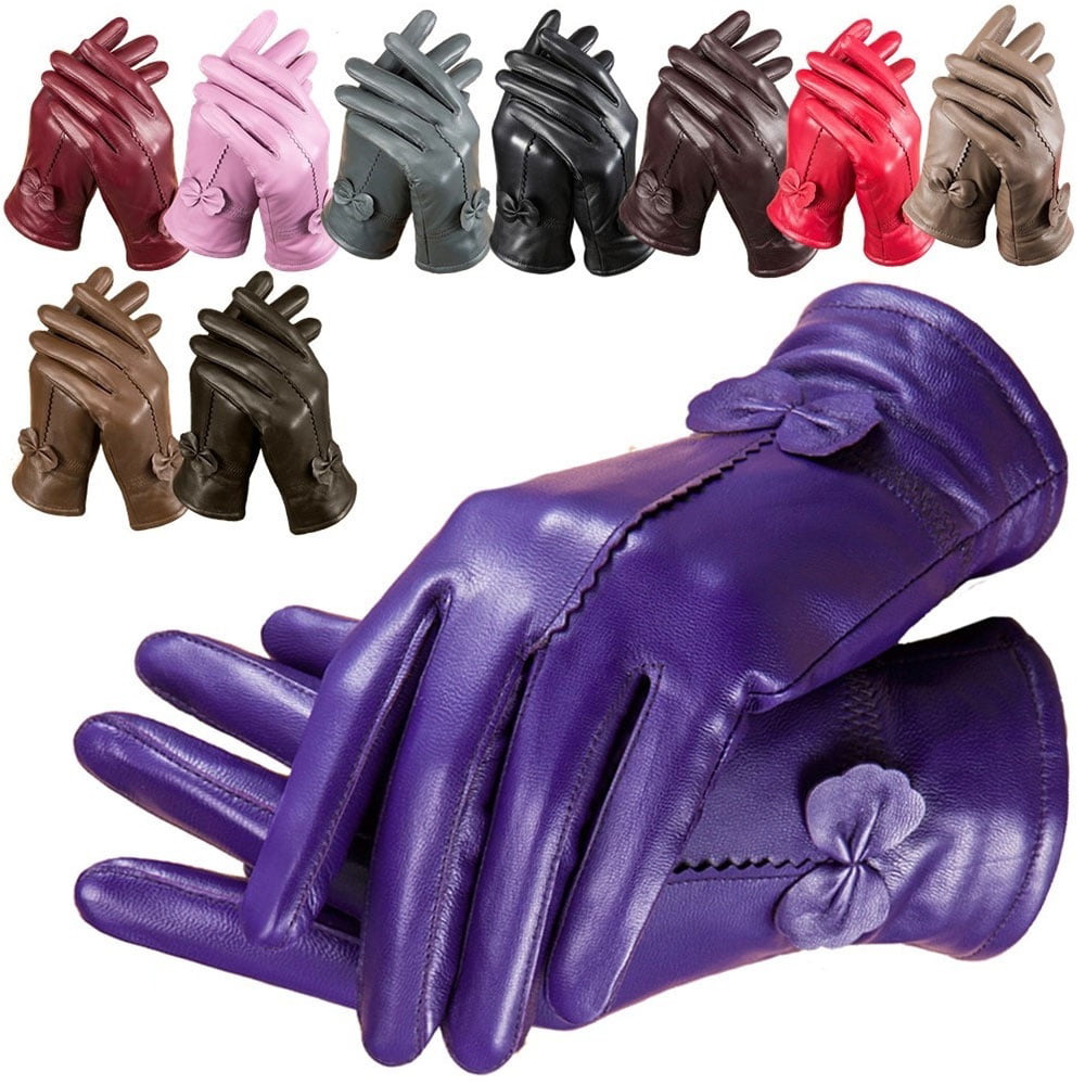 Fashion Women Girls Winter Soft Leather Gloves Fur Warm Driving Party Mittens US
