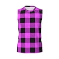 thumbnail image 6 of Lsque Purple Black Buffalo Plaid Print Men's Cotton Blend Sleeveless Muscle Shirts (S-3XL)- Moisture Wicking, Odor Protection, UPF 30+,3X-Large, 6 of 8