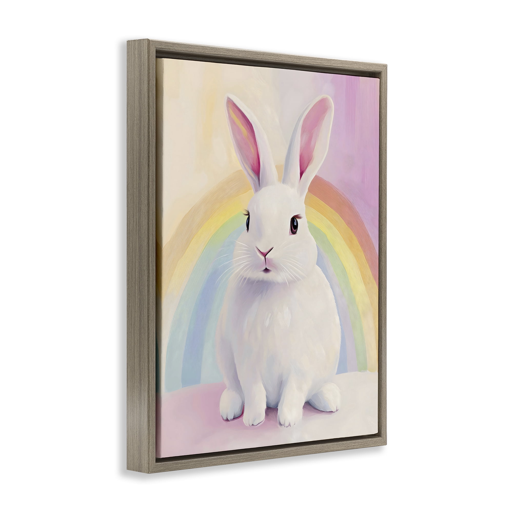 Stupell Industries Rainbow Bunny in Pastel Hues Brown Framed Floater Canvas Wall Art, design by The Prints Vibe