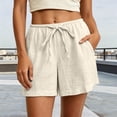 thumbnail image 2 of Gyujnb Women Casual Summer Shorts Double‑Layer Crinkle Gauze Drawstring Elastic Waist Shorts with Pockets,Beige, 2 of 8