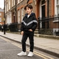 thumbnail image 2 of Boy Fleece Lined Hooded Windbreaker Jacket Reflective Stripe Zip up Lightweight Outerwear Winter Jacket Easy to Fold Raincoat, 2 of 8