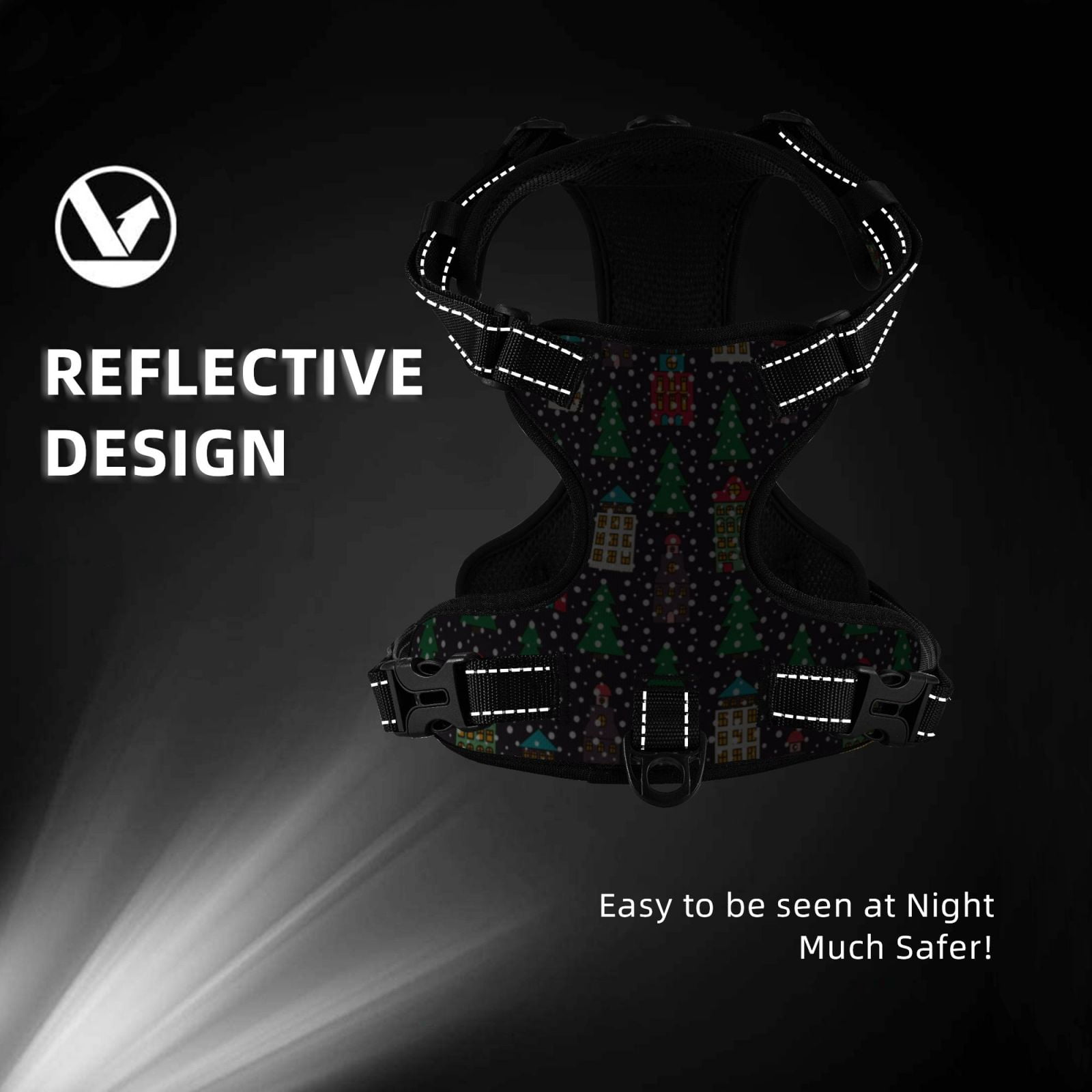 Vsdgher Christmas Trees And Houses Dog Harness, No-Pull Pet Harness, Dog Vest, Pet Vest for Small to Large Dogs-X-Large