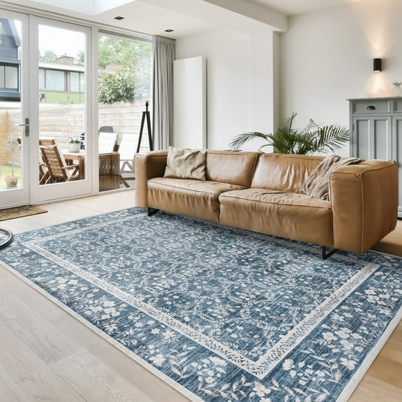 Crystal Print Vela Transitional Floral Navy Area Rug, 8x10