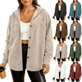 thumbnail image 2 of ClodeEU Women's Fall Corduroy Jacket with Lapel ,Casual Loose Button Up Jacket with Pockets White,Womens Plus M, 2 of 8