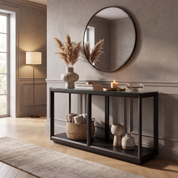Safavieh Couture Benecarlo Modern Wood and Glass Console Table, Black/Clear