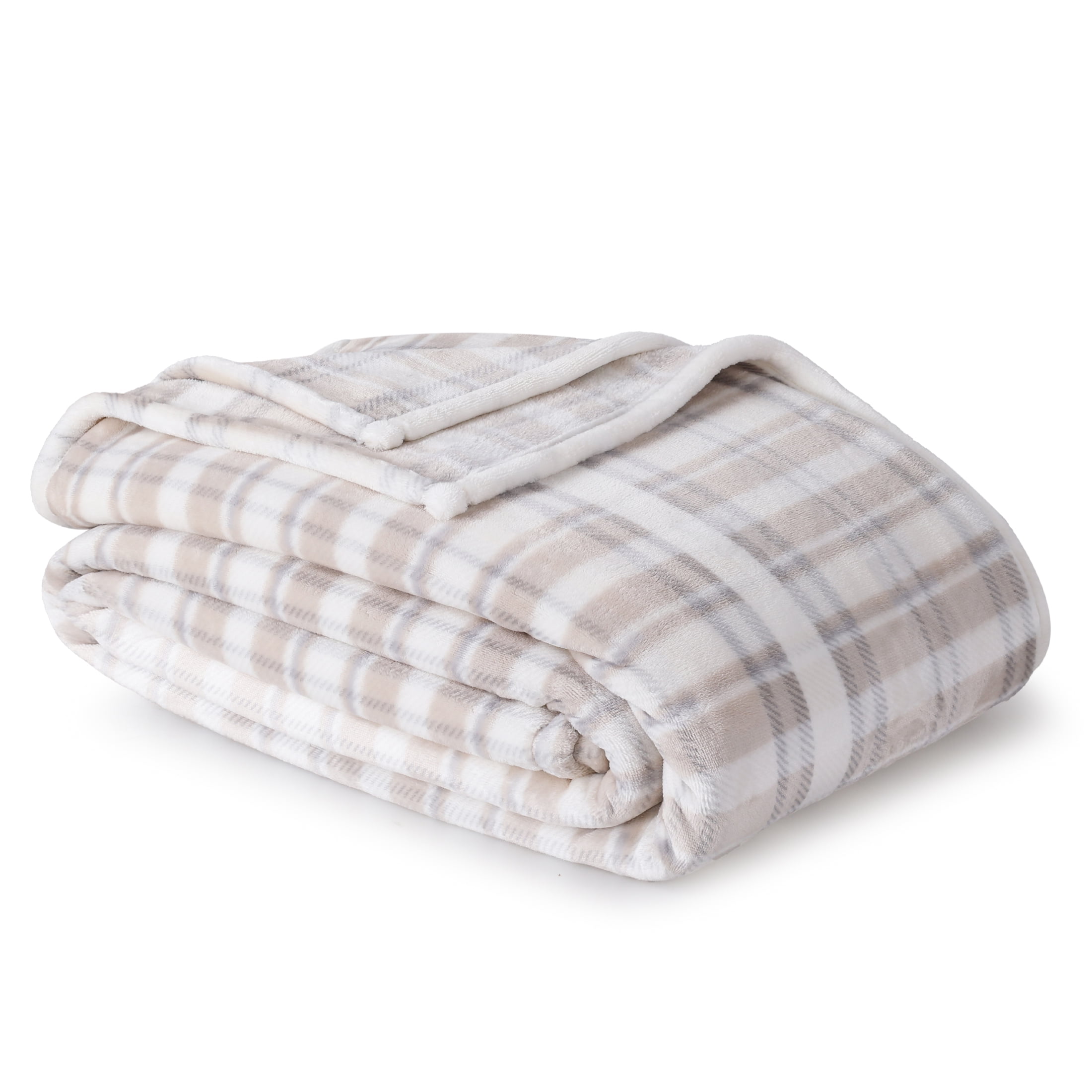 Better Homes & Gardens Velvet Plush Bed Blanket, King, Grey Plaid