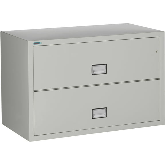 Phoenix Safe Lateral 44 inch 2-Drawer Fireproof File Cabinet with Key Lock, Water Seal, Gray, LAT2W44LG