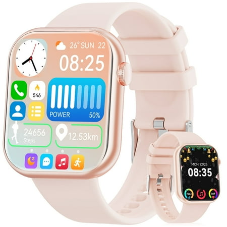 Mingdaln 1.85-inch Men Womens Smartwatch,with Bluetooth Answer/Make Calls/120+Sports Modes/10 Days Standby, rugged IP68 Waterproof Fitness Tracker Fits for Android Iphone Devices, perfect gift(Pink)