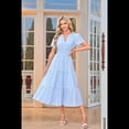 thumbnail image 2 of Vestido de Larga con Cuello en V, Plisado y Mangas Abullonadas, Azul , Talla M, 2 of 4