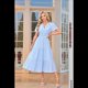 thumbnail image 2 of Vestido de Larga con Cuello en V, Plisado y Mangas Abullonadas, Azul L, 2 of 4