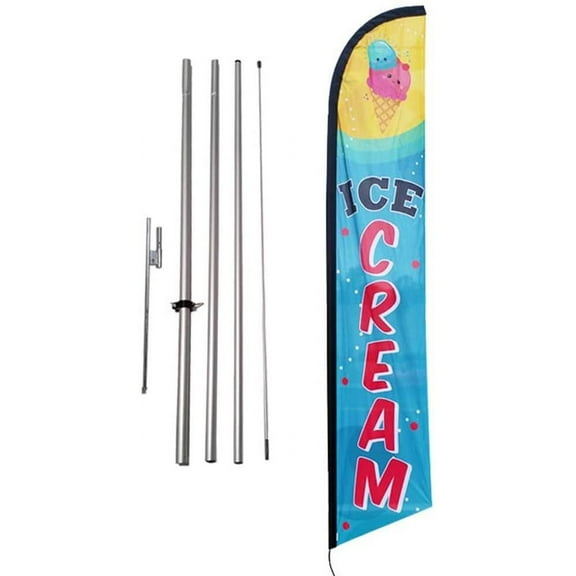 Ice Cream Advertising Feather Banner Swooper Flag Sign with Flag Pole Kit and Ground Stake