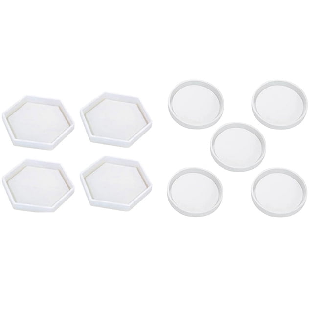 9 Pcs Moules en Époxy Transparents pour Moulage avec Résine, Béton, Ciment et Argile Polymère, 4 Pcs Hexagone & 5 Pcs Rond