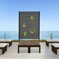thumbnail image 3 of Metal Outdoor Privacy Screen with Stand, Rustproof Metal Adjustable Height Decorative Fence Panels for Outside Backyard Garden Patio Privacy Screen(Brown-Retangle), 3 of 14