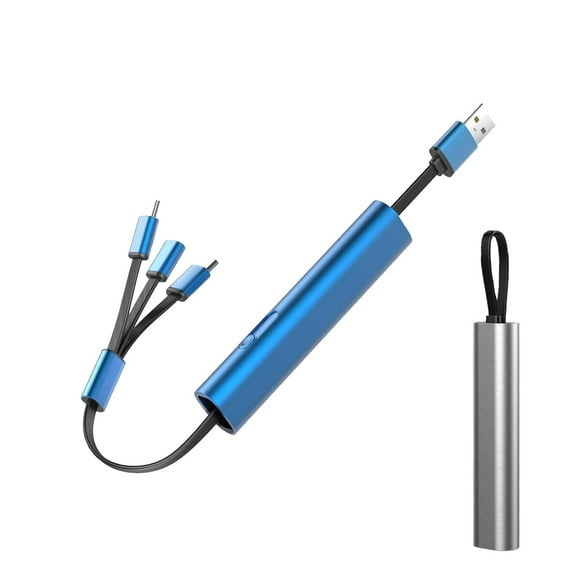 Receiptm 3-in-1 Fast Charging Cable, Retractable USB Charging Cable, Portable Keychain Design, Universal Chargers for All Devices, Multi Head Charger for Home, Office, Travel (Blue)