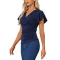 thumbnail image 4 of Blusa Faux Wrap Inspire Chic para mujer, blusa casual de verano con cuello en V y mangas con volantes, talla XL, azul oscuro, 4 of 6