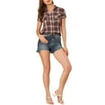 thumbnail image 3 of MODA NOVA Juniors Cotton Boyfriend Button Front Short Sleeves Plaid Shirt XL Beige Red, 3 of 7