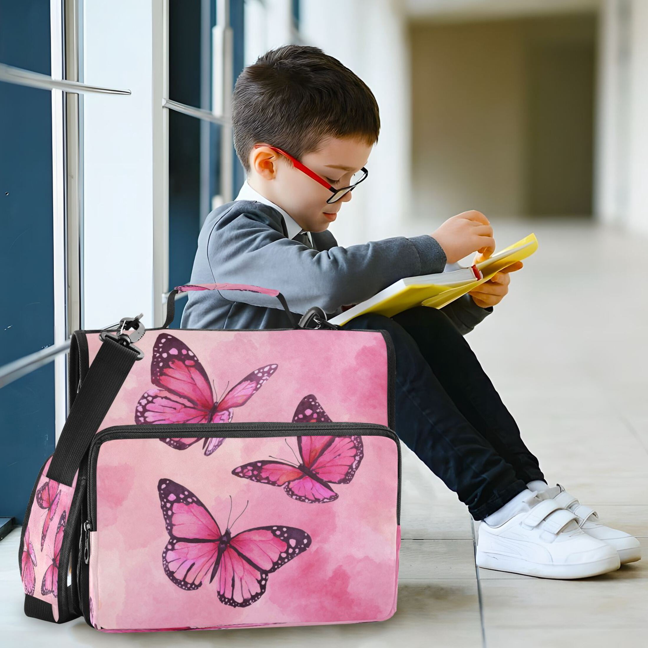 3 Ring Zipper Binder Stationery Organizer for Study Work Home Travel, All-Purpose File Folder Storage Bag for Daily Document Organization Blush Monarch Butterflies