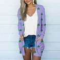 thumbnail image 2 of lcziwo Women's St. Patrick's Open Front Cardigan Lucky Clover Print Lightweight Shrugs Festival Party Long Sleeve Cardigans with Pockets Limited Time Deal,Purple,L, 2 of 6