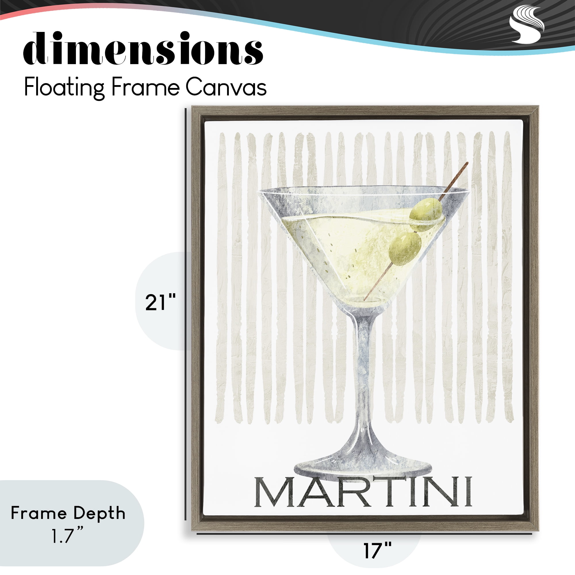 Stupell Industries Subtle Martini Drink Brown Framed Floater Canvas Wall Art, design by Kim Allen