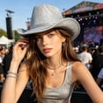 thumbnail image 4 of Glitter Cowboy Hat, Polyester Wide Brim Western Cowgirl Hat with Rhinestone Band, One Size 56-58cm for Concert Party, 4 of 4