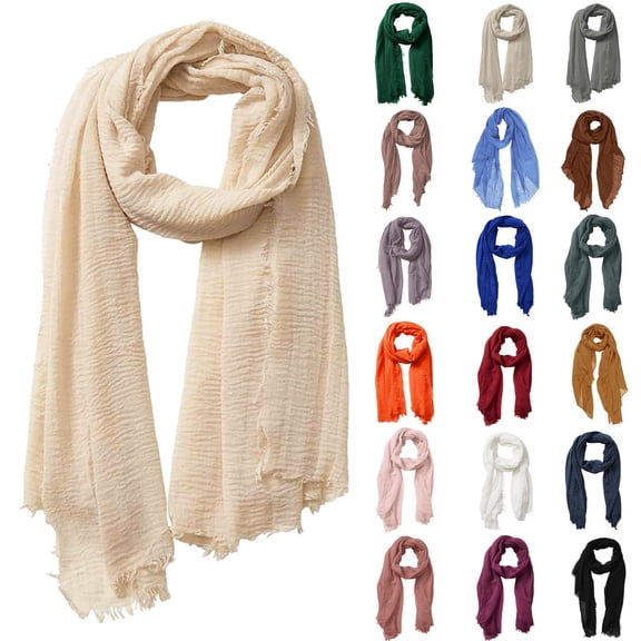 Women Solid Cotton Blend Crinkle Vintage Soft Scarf with Fringed Edges,linen scarf,shawl,travel