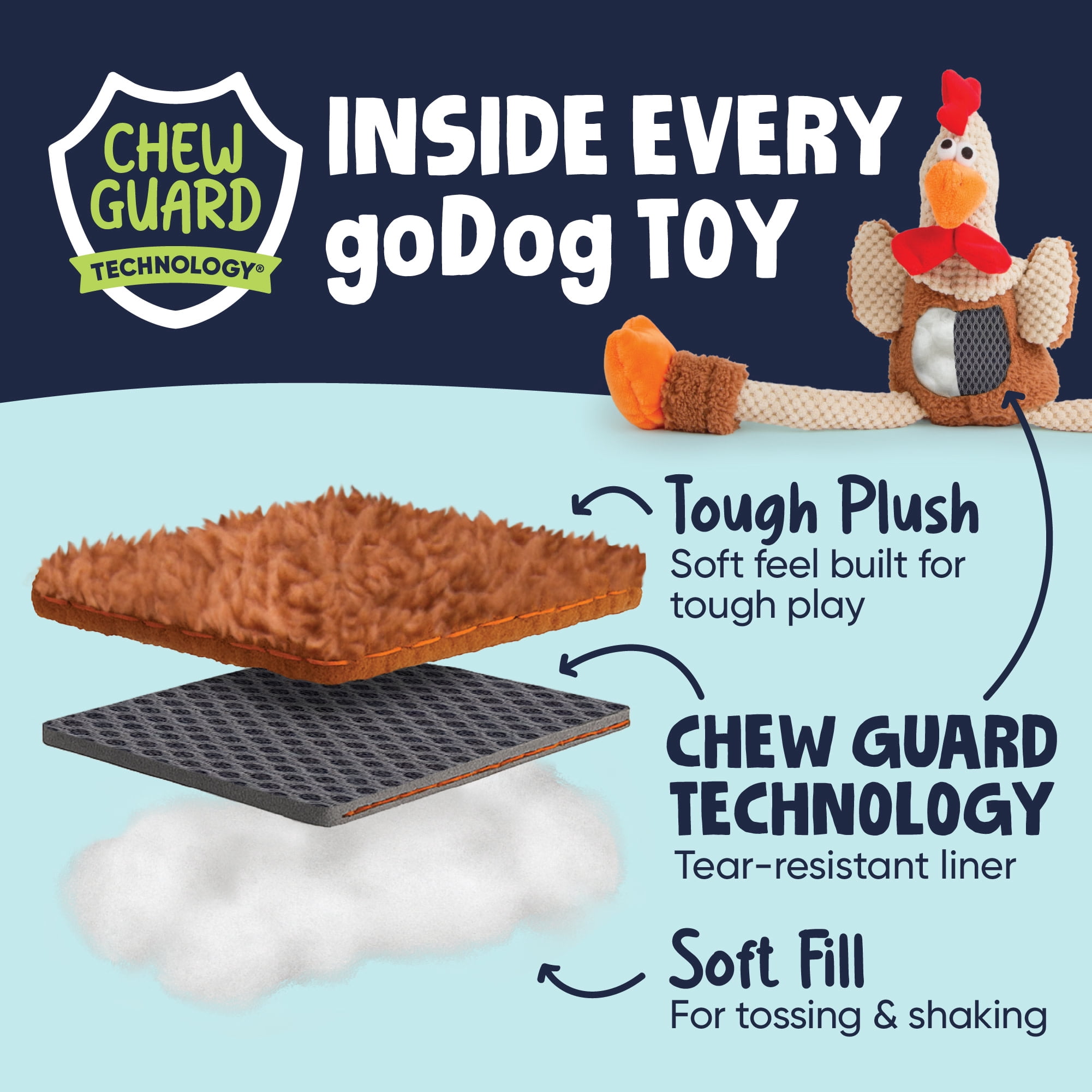 goDog Checkers Sitting Highland Cow Hank Plush Squeaky Dog Toy with Chew Guard Technology
