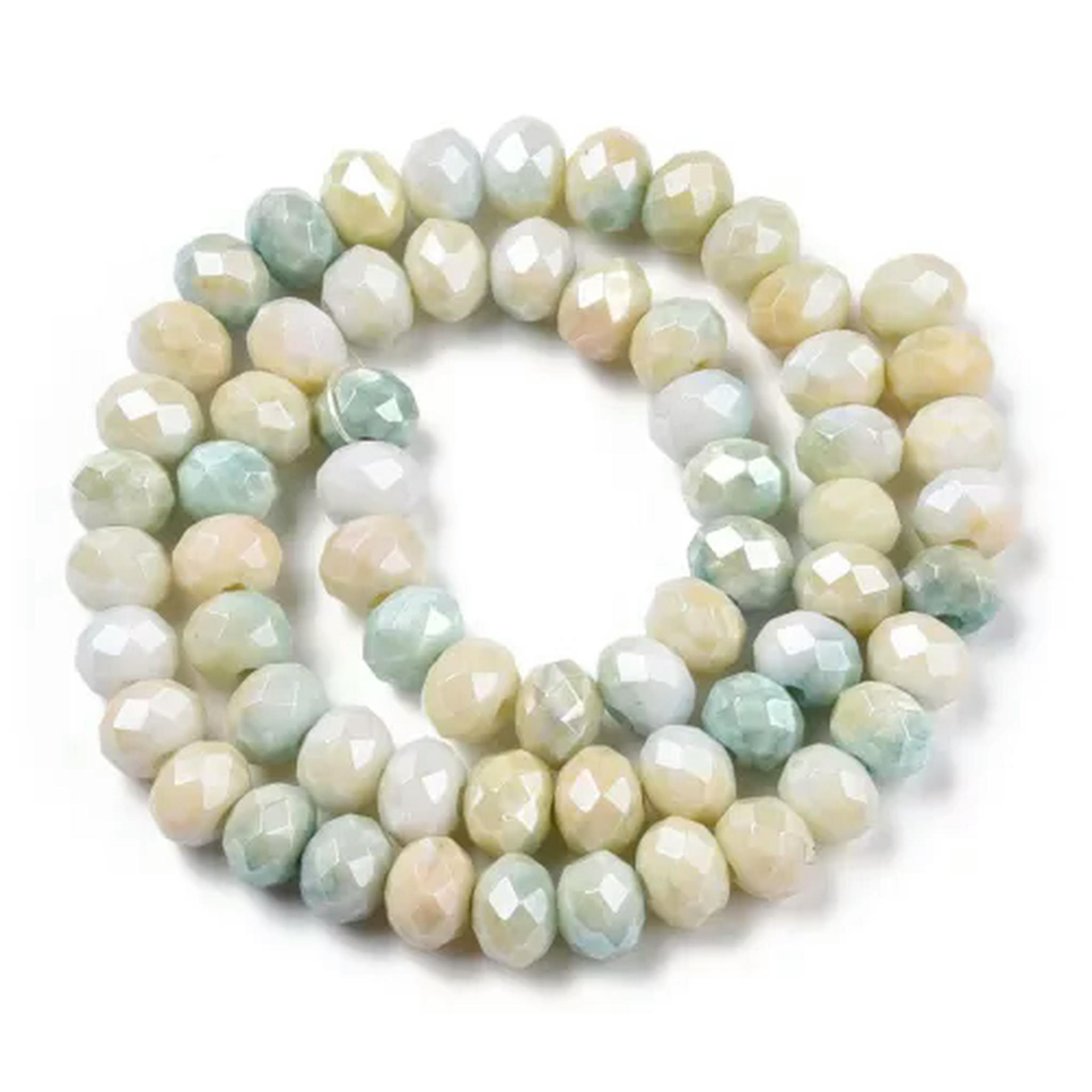 EOEMY 10Strand Abacus Faceted Electroplated Ab Color Glass Beads Strands 8~8.5X6~6.5mm-Turquoise