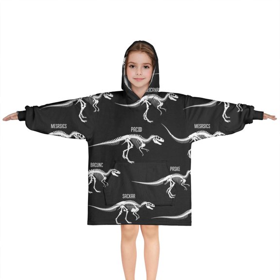 Skeleton Dinosaurs Labels Blanket Hoodies for Kids 6-13YR Oversize Wearable Blanket Hoodies for Boys Girls Teens