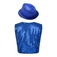 thumbnail image 5 of inhzoy Kids Boys Sequin Dance Vest Button Down Waistcoat and Hat Outfits Blue 13-14, 5 of 6