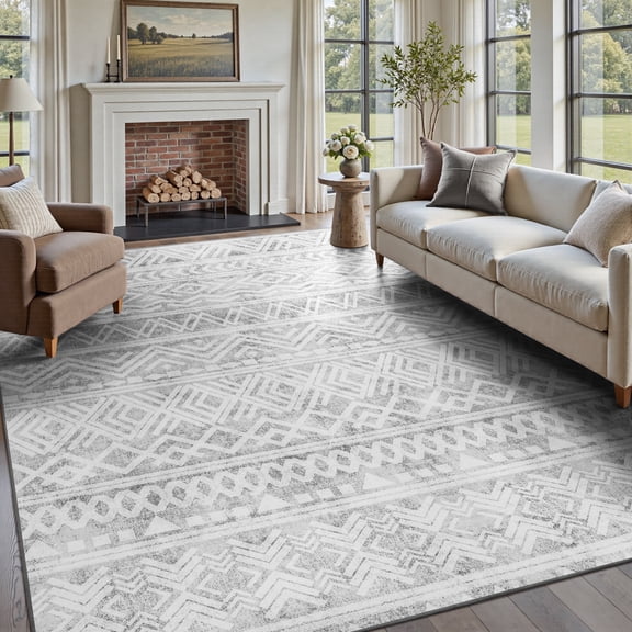 SIXHOME 5'x7' Area Rugs for Living Room Washable Rugs Boho Large Area Rug Modern Geometric Neutral Living Room Rug Carpet Soft Rugs for Bedroom Dining Room Office Home Decor Gray