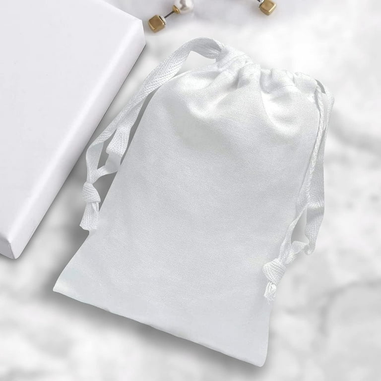 Prime Line Packaging- Small White Canvas Drawstring Holiday Gift