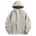 thumbnail image 2 of sdhkgrrt Men Plus Size Zip Up Hooded Jacket Fall Winter Casual Loose Windbreaker Outdoor Work Wear, Khaki 4XL, 2 of 5