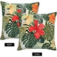 thumbnail image 6 of Hibiscus Flowers Pillow Covers 18 x 18 Set of 2 Tropical Floral Decorative Throw Pillow Cover Palm Leaf Hawaiian Linen Outdoor Pillowcases Farmhouse Home Decor for Couch Bed Sofa, Red Green, 6 of 6