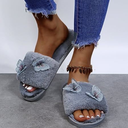 

Mishuowoti slipper for women 2023 Womens All Season Fashion Furry Warm Slippers Ladies Casual Flat Slip On Shoes